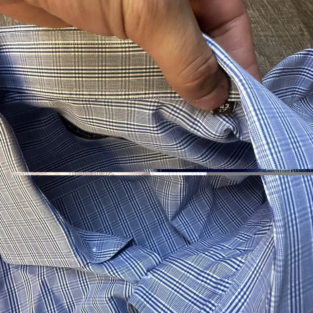 Canali Shirt Mens 43 17 Blue Plaid Dress Long Sleeve Button Front Italy‎ Cotton